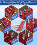 Wall Mounted Stainless Steel Thread Gauge Kit With Inch And Metric Sizes, 30 Nut And Bolt Thread Checker, 15 Standard And 15 Metric, Quick Read Bolt Size Finder For Home Workshop Great For Diyers on red gauge board