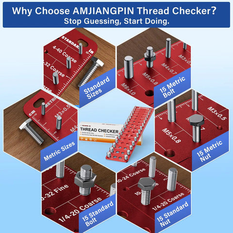 Wall Mounted Stainless Steel Thread Gauge Kit With Inch And Metric Sizes, 30 Nut And Bolt Thread Checker, 15 Standard And 15 Metric, Quick Read Bolt Size Finder For Home Workshop Great For Diyers on red gauge board