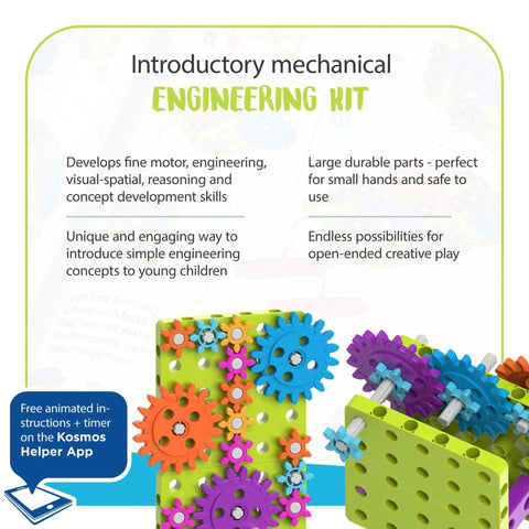Kids First Gears STEM Kit For Ages 3 And Up Hands On Gear Powered Models Four Builds Learn Gears Power And Motion