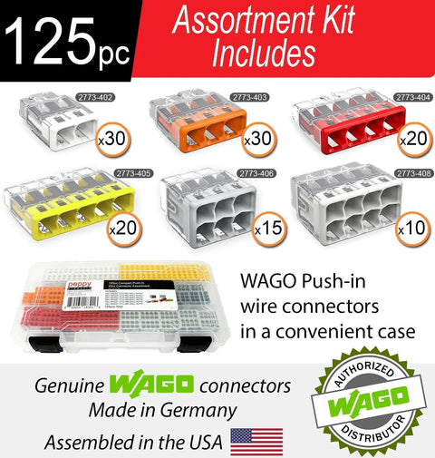 125 Piece Push In Wire Connector Assortment Kit With Case For Solid And Stranded Conductors Great For Fast Splices