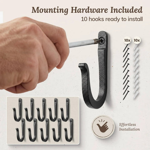 Railroad Spike Cast Iron Wall Hooks Built Tough So You Hang Heavy Gear Without A Sweat No Bending Farmhouse Decor Hardware Powder Coated Rustproof For Coats Bags Or Pots Indoors Or Outdoors Black 10 Pack