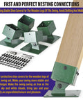 Stainless Steel Swing Set Anchor Leveling Kit For 4x4 Wood Posts Actual Size 3.5x3.5, green brackets with hardware displayed.