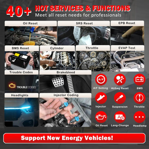 40+ hot services and functions for Next Level EV Diagnostic Scanner For Hybrid Electric And Gas Rides With High Voltage System and Battery Pack Analyzer.