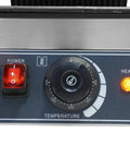 Control panel of Heavy Duty Electric Panini Press Grill With 1800W Dual Heating Plates, showing power and temperature settings.