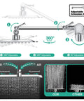 Diagram showing 8 Inch High Pressure Rain Shower Head With Handheld And Adjustable Extension Arm Dual Square Shower Head Combo