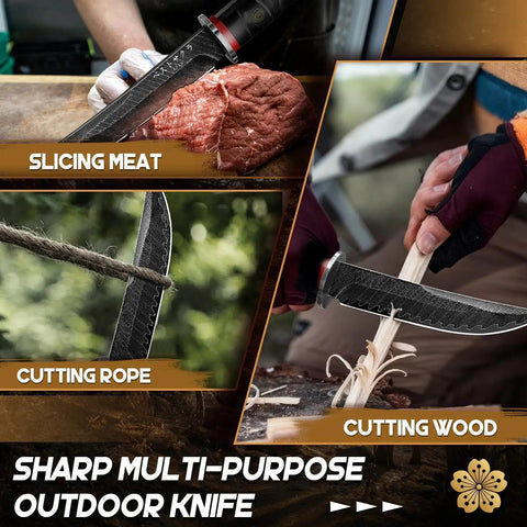 Fixed Blade Knife With Wooden Sheath Japanese Style For Outdoors Survival Razor Sharp Camping Gear Boss Fathers Day Gift For Dad Bushcraft Ready Everyday slicing meat, cutting rope, cutting wood