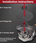 All-In-One 12-Piece Grinder Nut And Wrench Set For 4.5 To 7 Inch Grinders showing installation of flange nuts and wrenches.