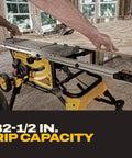 Heavy Hitter 10 Inch Contractor Table Saw With Durable Rolling Stand And Precision Rack Pinion Fence System For No Fuss Assembly And Effortless Wood Cutting All Week Long showing 32-1/2 in. rip capacity during wood cutting.