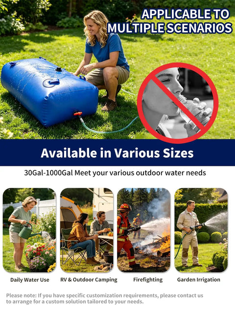 63 Gallon Water Bladder Tank Portable 2000D PVC Storage Bag Blue Heavy Duty Three Layer Tank With Reinforced Mesh Seams Leak Proof