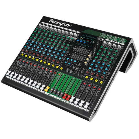 16 Channel Bluetooth Audio Mixer With USB Recording, PC Recording, 24 DSP Effects, 48V Phantom Power, 14 Mic Preamps angled view