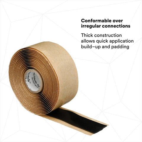 Rubber Mastic Heavy Duty Electrical Tape 2228, Conformable 1 Inch By 10 Feet, Black, Self Fusing Insulation Tape Roll