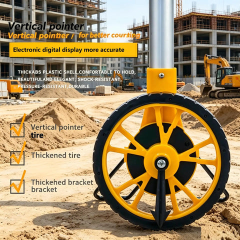 Heavy Duty Digital Measuring Wheel With Backlit Display And Folding Rollers For Surveying And Construction Straight Up Accurate To Point Zero Three Precision In Feet And Meters Built Tough For No Sweat Work