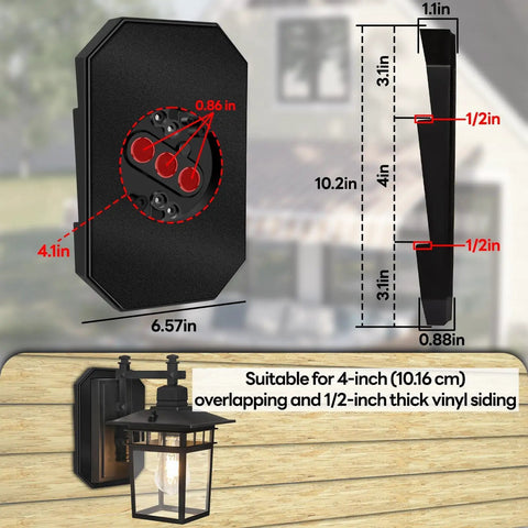 Vinyl Siding Mounting Blocks With Built In Electrical Box Kit For 1/2 Inch Lap Double And 4 Inch Siding, Black Outdoor Mounting Plate Set, Weatherproof Durable Siding Mounting Plate With Textured Paintable Finish For Exterior Fixtures, 6.57in