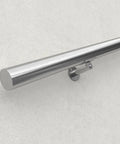 Heavy Duty Stainless Steel Pipe Handrail Five Foot Long Two Inch Outside Diameter with pre-drilled mounting on wall.