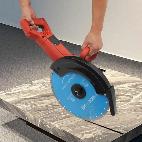 Person using Beast 14 Inch Electric Concrete Saw With 3000W Motor And 4300 RPM to cut marble, showcasing diamond blade