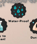 Graphic showing easy to clean, waterproof, durable features of 36 Compartment Drawer Organizer For Nespresso Vertuo Coffee Pods.