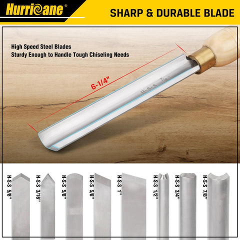 Pro Grade 8 Piece Wood Lathe Chisel Set With Wooden Box For Precision Cutting And Smooth Detailing In Woodworking Hurricane HSS Wood Turning Tools For Roughing, Shaping, Spindle Work And Fine Detailing