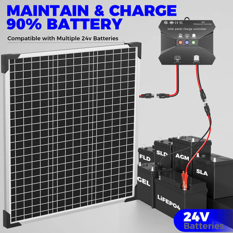 50W 24V Solar Panel Kit With MPPT Charge Controller And Adjustable Bracket All In One Battery Maintainer And Charger for 24V Batteries