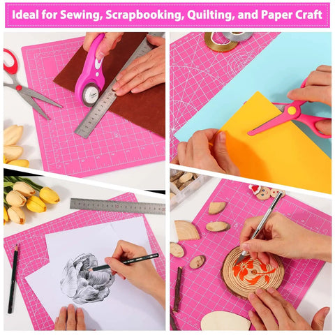 Collage of 45mm Rotary Cutter Kit with Self Healing Cutting Mat and 2 Replacement Blades for Sewing, Quilting, Crafting