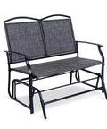 Cozy Two Person Outdoor Glider Bench For Patio Swing And Rocking Loveseat With Powder Coated Steel Frame Black Frame And Heathered Grey Sling Fabric For Backyard Porch Or Garden