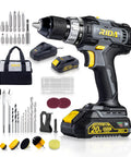 20V Cordless Drill Kit All In One With 2x 2.0Ah Batteries And Charger, half inch metal keyless chuck, variable speed, 37-piece set