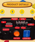 Dashboard controls of 2 In 1 Ride On Car For Kids With Buildable Blocks including MP3, USB, and Bluetooth options.