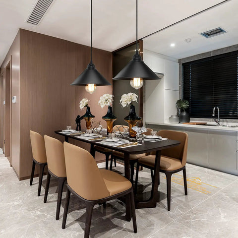Dining area with two Plug In Pendant Light With 13 Ft Adjustable Copper Wire Industrial Farmhouse Hanging Fixture With On Off Switch