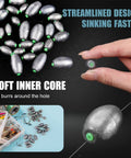 Hand holding oval sinker from 140 Piece Egg Sinkers Fishing Kit With Removable Oval Sinkers For Drop Bass Worm Tackle Casting Saltwater And Freshwater Use Your Go-To All In One Sinker Set