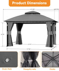 Backyard Party Ready 11x13 Foot Outdoor Gazebo With LED Lights And Bluetooth Speaker Heavy Duty Metal Frame Double Roof Layer Soft Top Canopy Netting And Curtains For All Season Shade Gray
