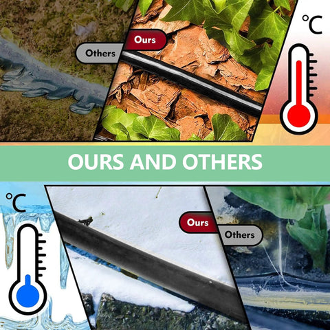 Comparison of 50 Foot Flexible PVC Distribution Tubing and other materials, showing temperature resilience in various environments.