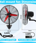 Heavy Duty 22 Inch Wall Mount Oscillating Fan With Rock Solid Three Speed Controls And Badass 7500 CFM Cooling Power Featuring Glossy Red Aluminum Blades dimensions and measurements