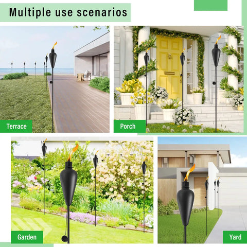 Six Pack Citronella Tiki Torches Outdoor 59.5 Inch Metal Garden Torches With Sturdy 3 Prong Grounded Stake for yard and patio