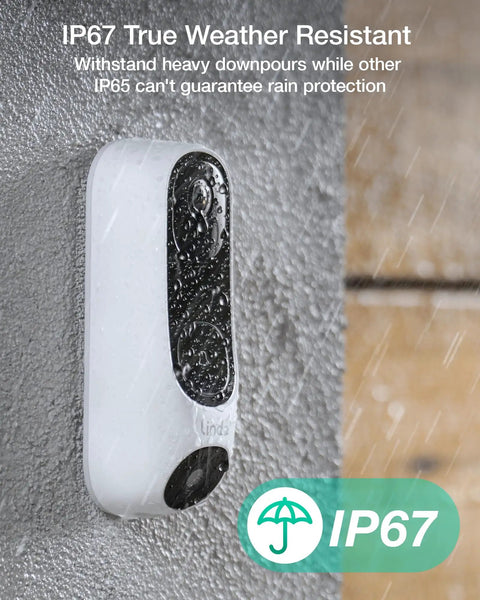 IP67 weatherproof Dual Camera 2K Video Doorbell With 5MP Ultra HD Vision Wide 190 Degree Field Of View on wall in rain