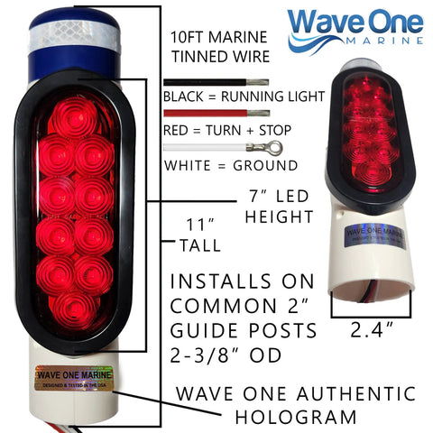Product image showing Boat Trailer Guide Post LED Pole Light Set IP67 Waterproof 12V Sealed Submersible Tail Lights with diagram.