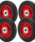 4 Pack 8 x 1.75 Inch Solid Rubber Wheel With Ball Bearing, Flat Free Tire for Hand Trucks, Replacement Wheel, Red Hubs