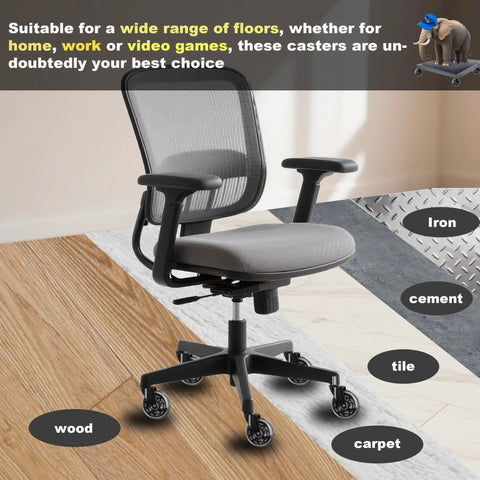 Office chair on heavy duty rubber chair wheels replacement set of 5 for hardwood floors and carpet, suitable for multiple surfaces