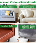 Heavy Duty Hook And Loop Strips Keep Sofa Cushions Locked Where They Go Extra Wide Non Slip Tape shown on various sofa materials.