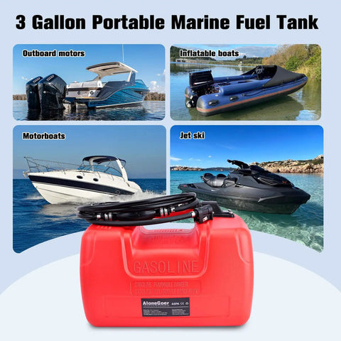 Three Gallon Portable Boat Gas Tank 12L Marine Gas Tank With Marine Fuel Line Connector Hose for various watercrafts