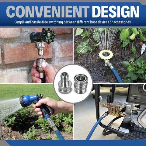 Stainless Steel Garden Hose Quick Connect Fittings Set Of 2 With 3/4 Inch Size Rust Resistant And Leak Free One Hand Operation Design