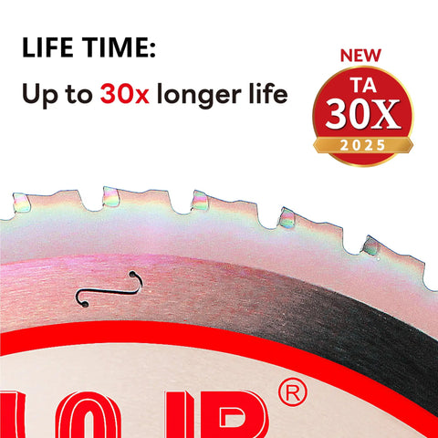Close-up of a 10 Inch Metal Cutting Circular Saw Blade For Steel And Stainless Steel With Anti Heat Sticking Coating 48 Teeth