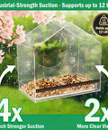 Window Bird Feeder With Four Extra Strong 2.36 Inch Suction Cups And Extra Deep Removable Tray For Large Capacity Clear Housing for outdoor use