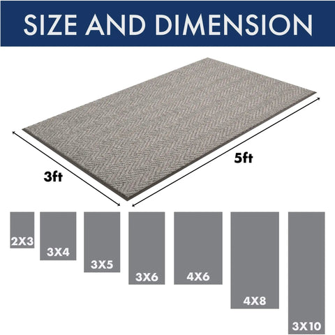 Chevron Entrance Mat For Home Or Office 3x6 Gray Heavy-Duty Scrape Mat With High-Low Pattern and Size Diagram