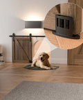 Sliding Barn Door Floor Guide For Bottom Installations, Adjustable Wall Mounted Guide With Flexible Double Wheel Design, 4 Pack, black color, close-up view of guide installed on floor with door.