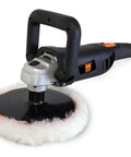 Heavy Duty Pro Grade 7 Inch Variable Speed Polisher With Digital Readout 1500 To 3500 RPM Includes Wool Polishing Bonnet Handle And Hook And Loop Base Pad