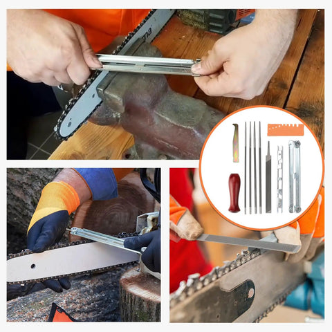 Pro Grade Chainsaw Sharpening Kit With Four Round File Sizes 5/32 3/16 13/64 7/32 Flat File And Handle Stump Vise Filing Guide
