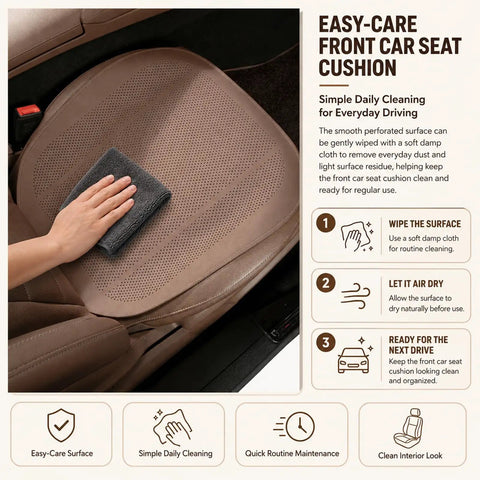 Breathable Car Seat Cushion Pad With Non Slip PU Surface For Mini Cooper SE Convertible And SUVs being cleaned with a damp cloth.