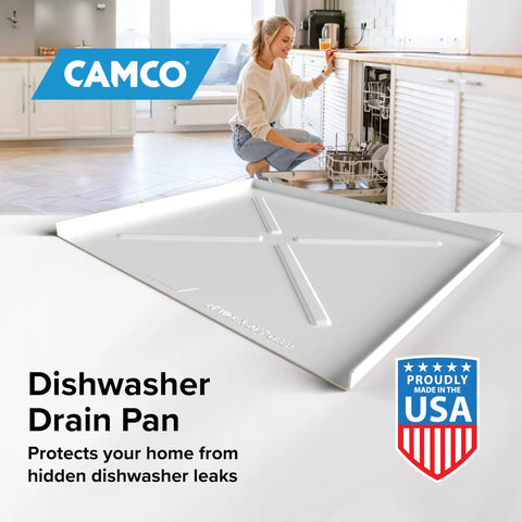 Dishwasher Drain Pan With Front Opening For Quick Leak Detection, Heavy Duty Polymer Floor Protector under dishwasher