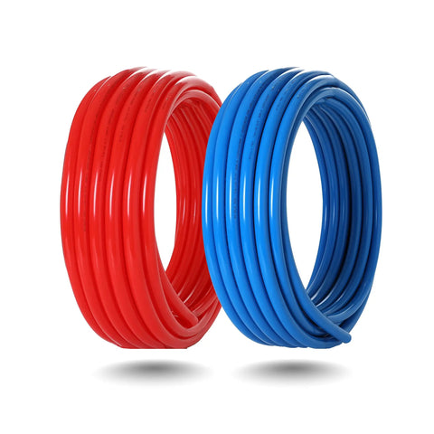 Half Inch PEX B Pipe Kit With 200 Feet Total From Two Rolls For Potable Hot And Cold Water Systems, red and blue rolls