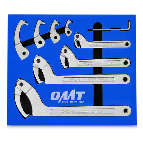 All-In-One Adjustable Pin Spanner Wrench Set With Changeable Heads For Pipes, Heating, Cars And Suspension, shown in box