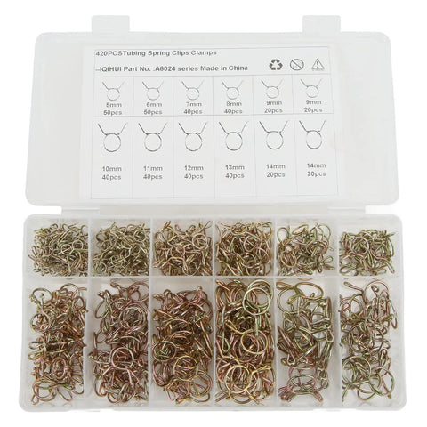 420-piece Heavy Duty Fuel Line Clip Set With 420 Manganese Steel Spring Wire Clips For 5mm To 14mm Hoses in storage box